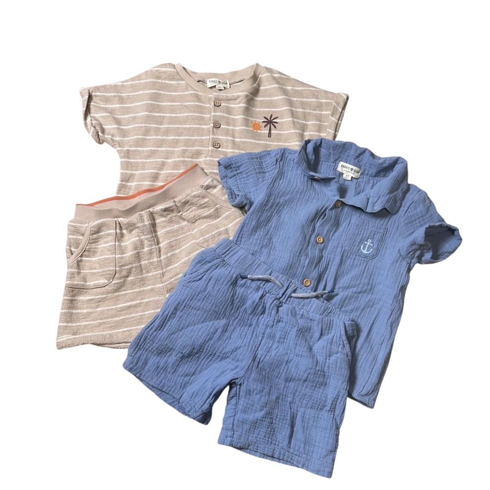 Rabbit Bear Organic Kids 4T Blue Gauze Shirt and Shorts 2-Piece Set